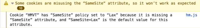 Console message in Firefox stating Some cookies are misusing the SameSite attribute, so it won't work as expected