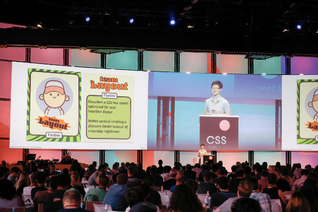 On stage during my talk at CSSConf EU 2018