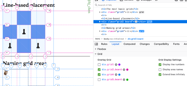 Firefox's Grid inspector showing overlays for 2 grids