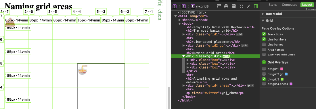 Safari's Grid inspector's interface in DevTools