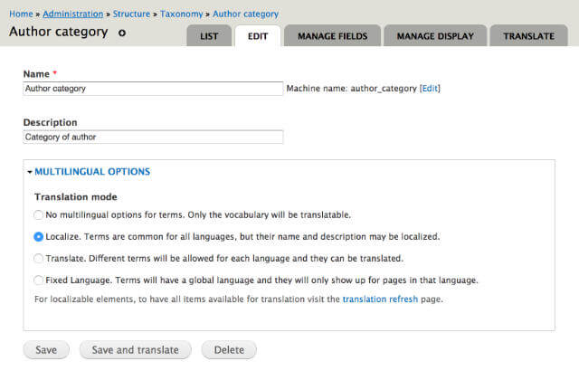 Translate taxonomy