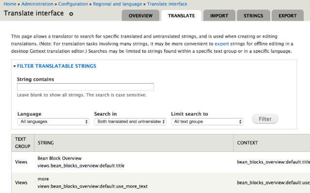 Translate strings interface