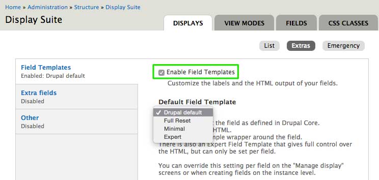 Enable field templates