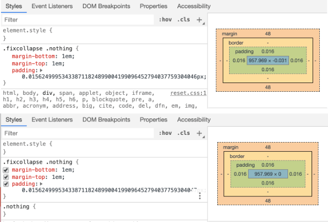 Difference between rendering padding of 0.015624999534338711824899004199096452794037759304046px and 0.015624999534338711824899004199096452794037759304047px in Chrome