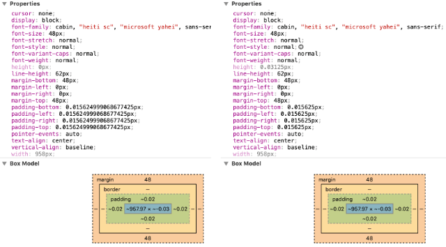 Difference between rendering padding of 0.015624999534338711824899004199096452794037759304046px and 0.015624999534338711824899004199096452794037759304047px in Safari