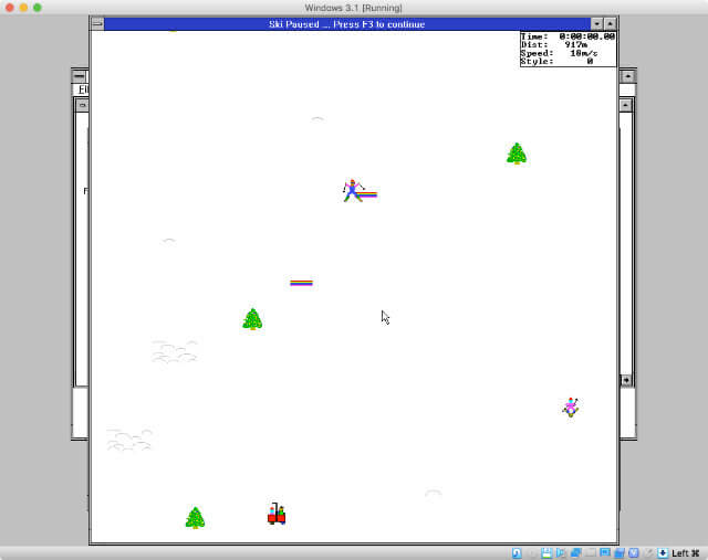 SkiFree on my virtual Windows 3.1