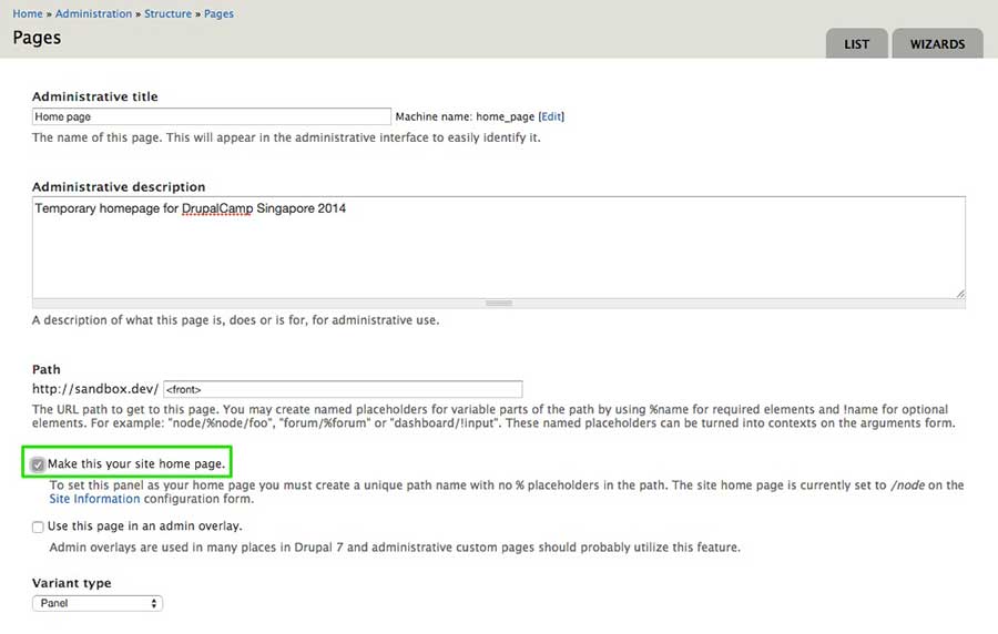 Setting up a custom page