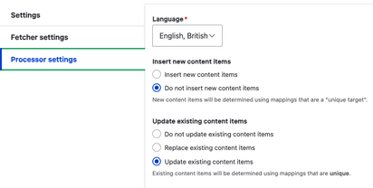 Processor settings under Feed type to determine the behaviour upon import