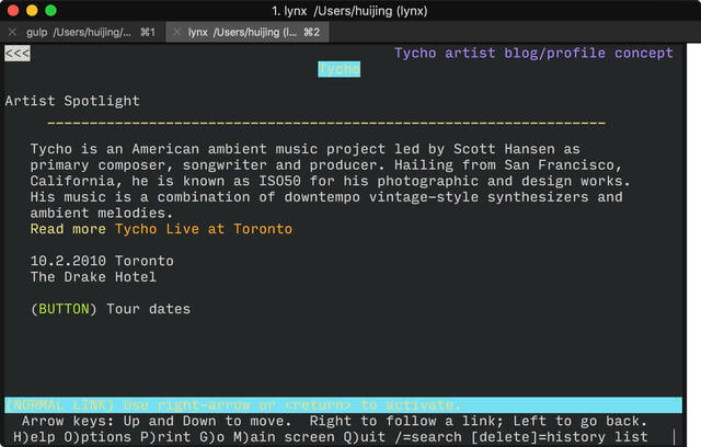 Web page rendered in Lynx browser