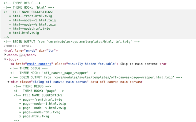 Twig debugging tool activated in inspector