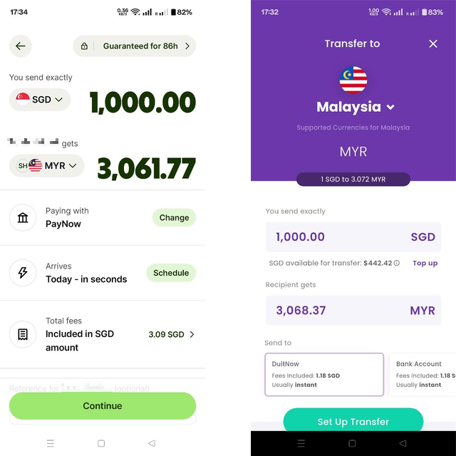 Transfer interface for Wise and Youtrip