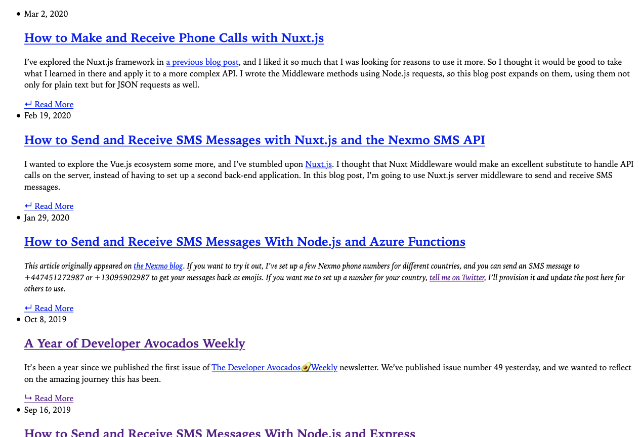 List of articles, no styles. Fresh.