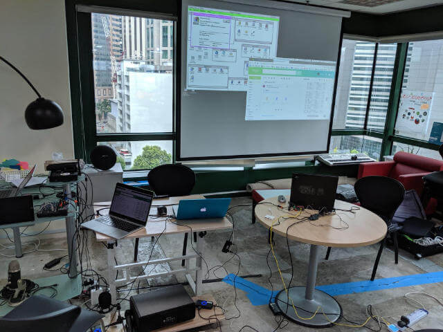 Recording setup involving 3 computers and an excessive amount of cables