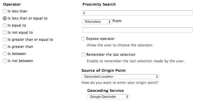 Proximity filter settings