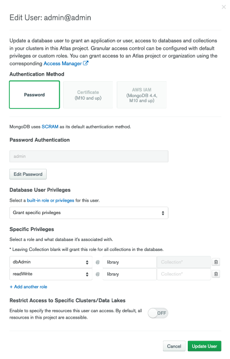 Reset your database user password from the dashboard