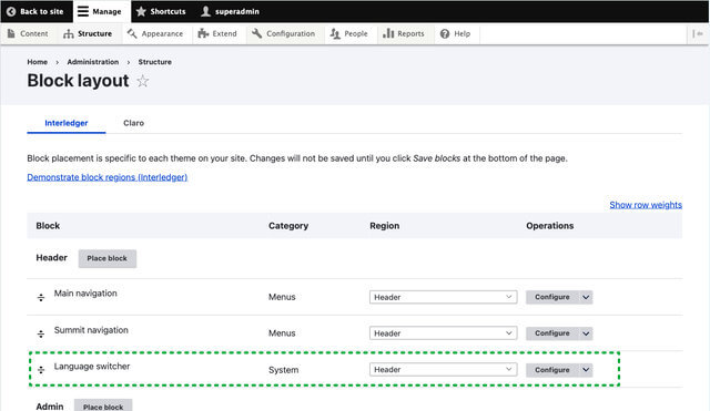 Language Switcher block in Drupal block configuration