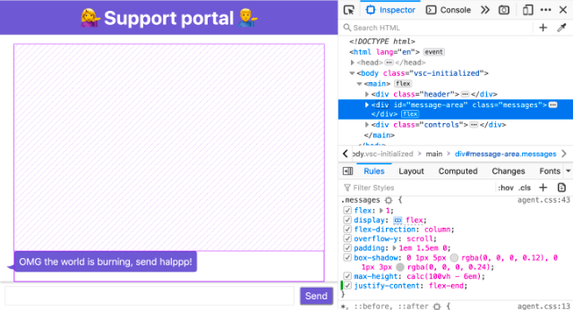 Using box alignment to send the message bubble to the bottom of the message area