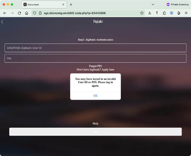 I was unable to proceed without putting in real credentials