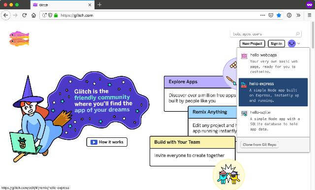 Starting a new Node project on Glitch