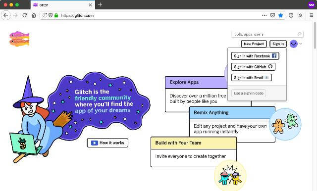 Sign in to a Glitch account