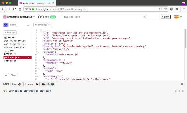 Viewing logs on Glitch