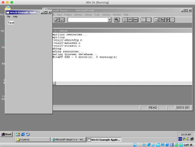 Rendering the word 'test' on a Win16 application